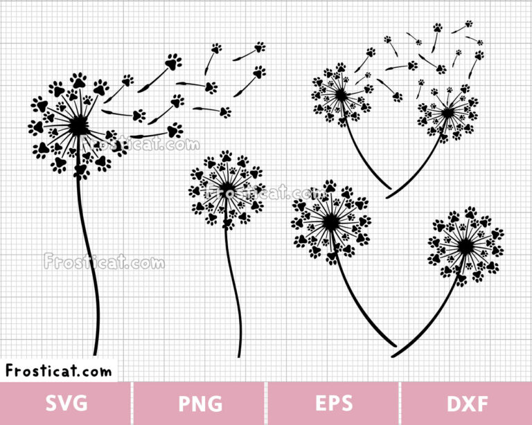 Dandelion With Paws Svg Bundle, Dandelion Wish Svg