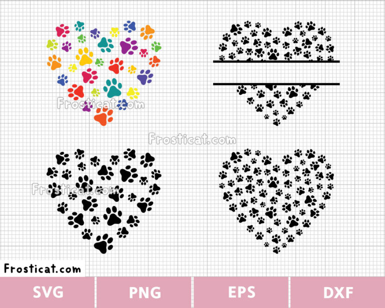 Paw Print Hearts Svg Bundle, Dog Paw Svg, Cat Paw