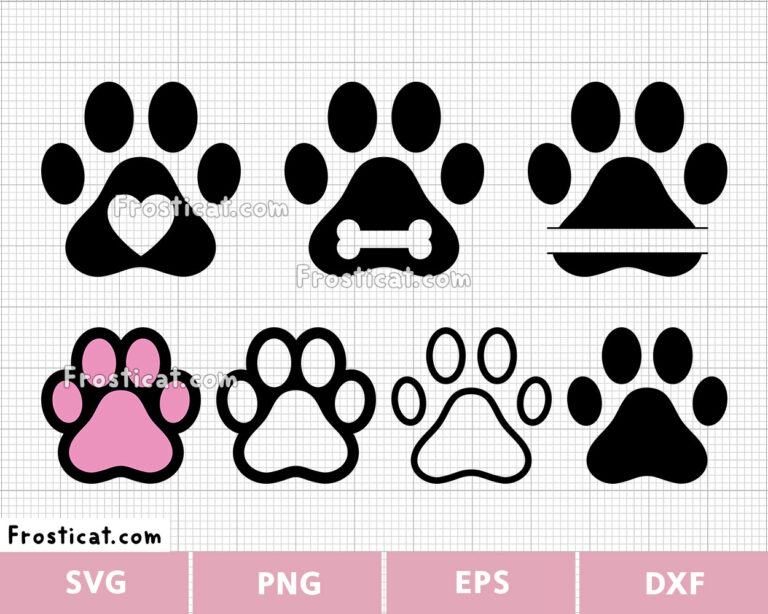 Paw Print Monogram Svg Bundle, Dog Paw Svg, Cat Paw