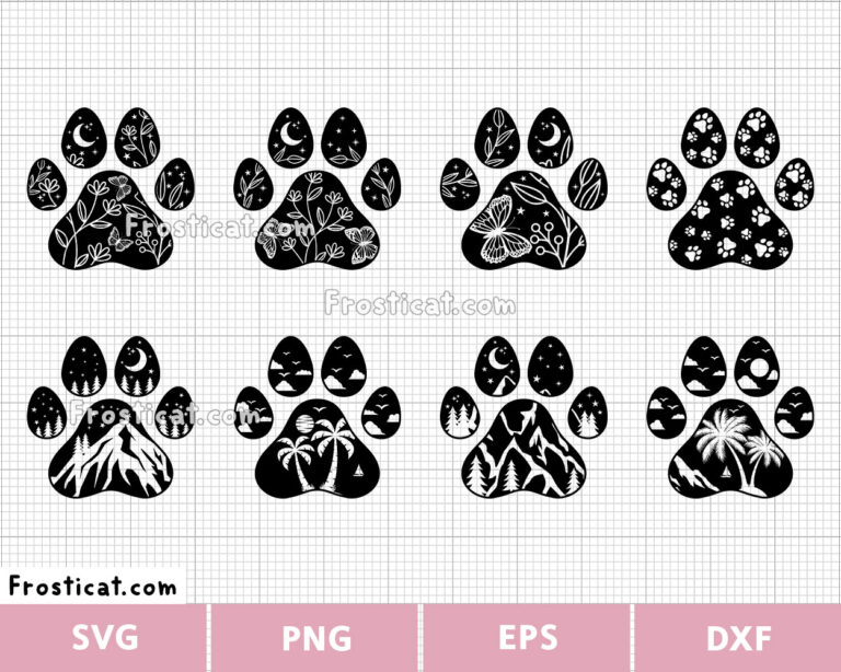 Floral Butterfly Paw Print Svg Bundle, Summer Svg, Palm Tree