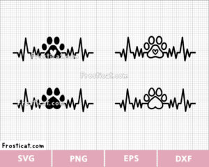 Paw Print Heartbeat Svg Bundle, Cat Svg, Kitten Svg, Pet Svg