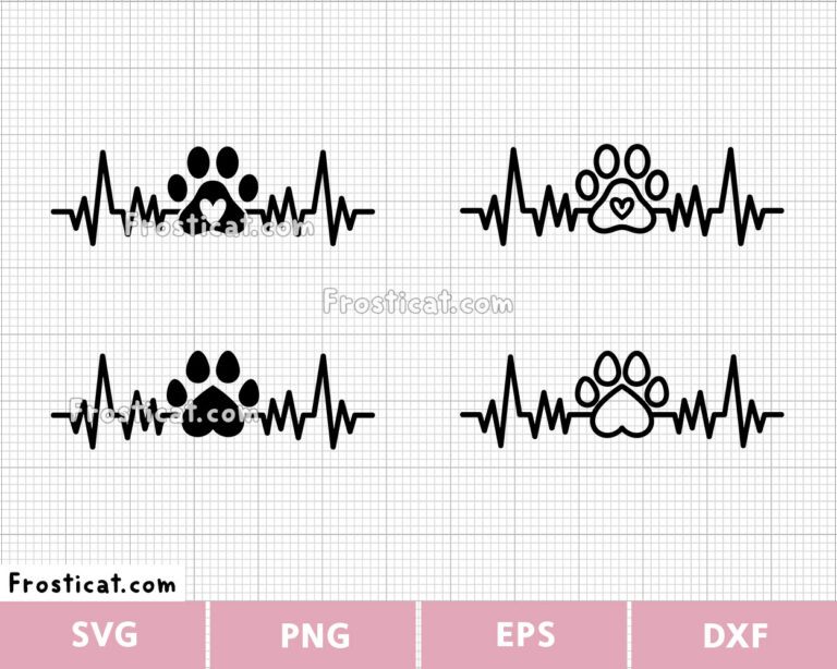 Paw Print Heartbeat Svg Bundle, Cat Svg, Kitten Svg, Pet Svg