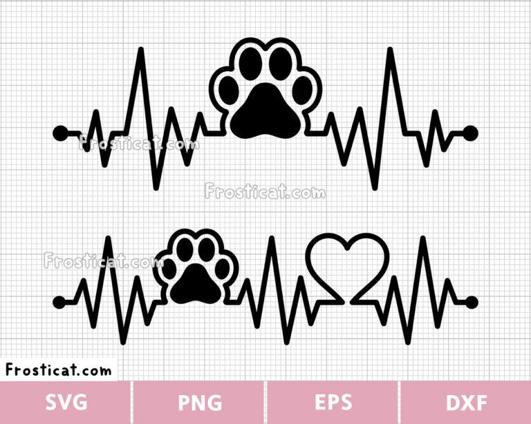 Paw Heartbeat Svg Bundle, Cat Svg, Kitten Svg, Pet Svg