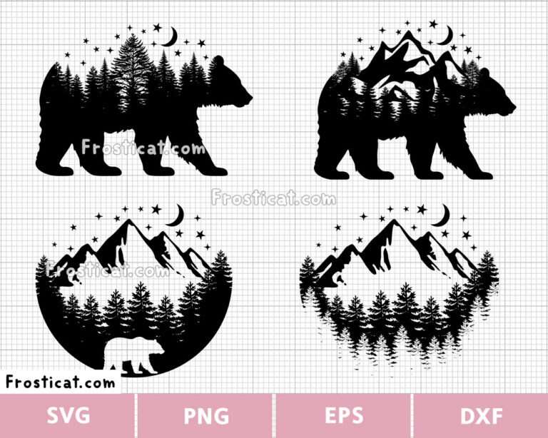 Black Bear Forest Svg Bundle, Mountain Svg, Pine Tree Svg