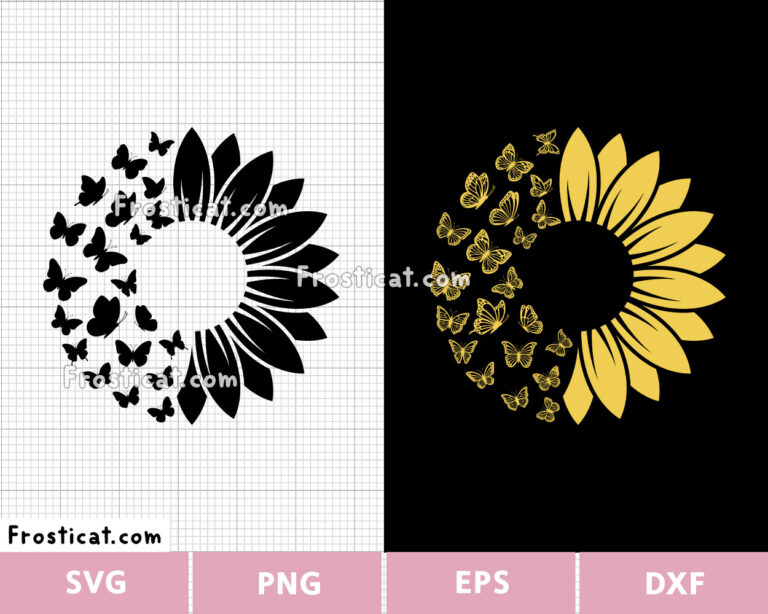 Sunflower Butterflies Svg, Sunflower Svg, Flower Svg, Floral Svg