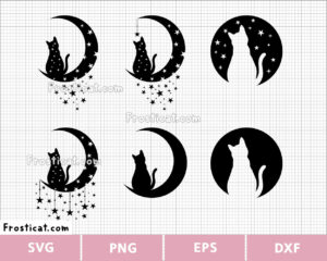 Moon Cat With Star Svg Bundle, Halloween Svg, Halloween Cat