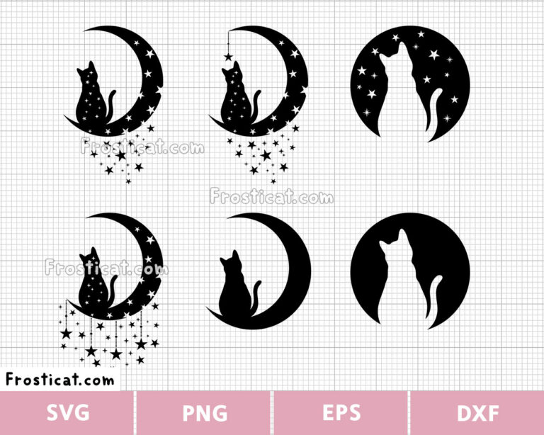 Moon Cat With Star Svg Bundle, Halloween Svg, Halloween Cat
