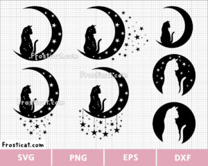Moon Cat With Stars Svg Bundle, Halloween Svg, Halloween Cat