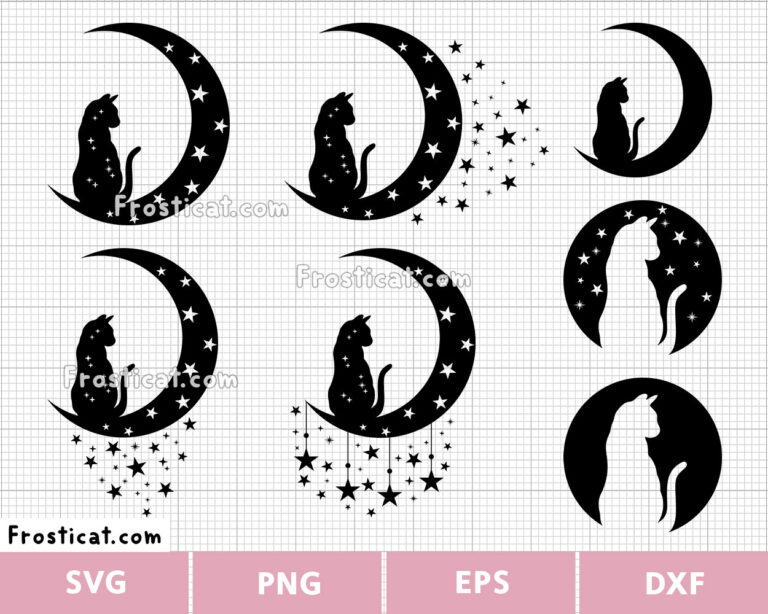 Moon Cat With Stars Svg Bundle, Halloween Svg, Halloween Cat
