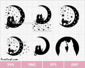 Moon Cat Couple Svg Bundle, Halloween Svg, Halloween Cat