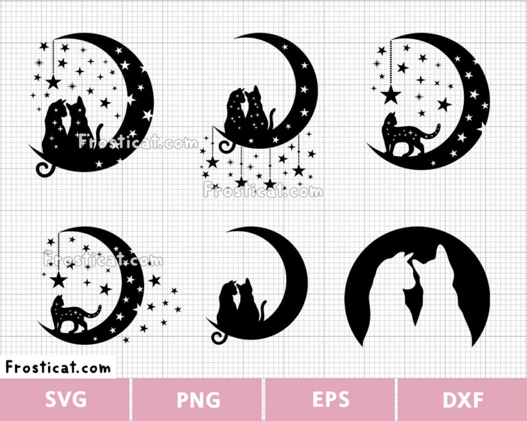 Moon Cat Couple Svg Bundle, Halloween Svg, Halloween Cat