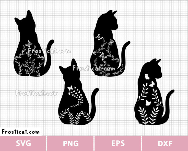 Floral Black Cat Svg Bundle, Halloween Svg, Cat Svg, Black Bat Svg