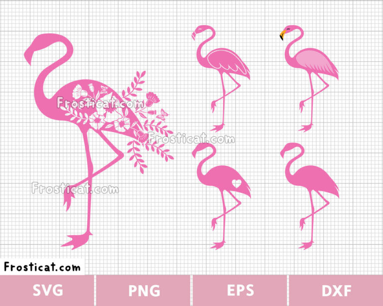 Pink Floral Flamingo Svg Bundle, Flamingo Svg, Bird Svg