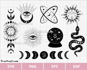 Mystical Moon Celestial Svg Bundle, Halloween Svg, Moon Phase