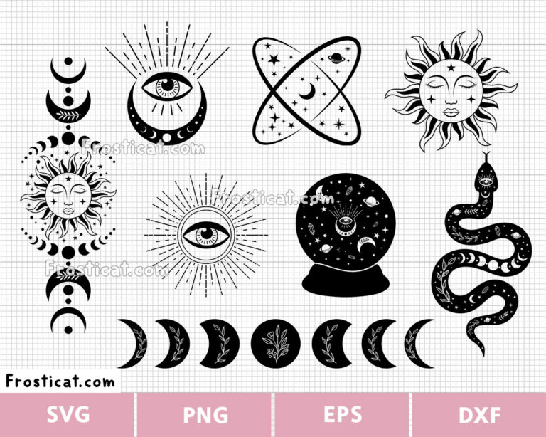 Mystical Moon Celestial Svg Bundle, Halloween Svg, Moon Phase