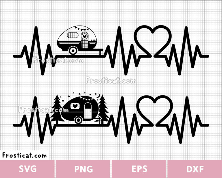 Camping Caravan Heartbeat Svg, Camping Mode Svg, Camper Svg