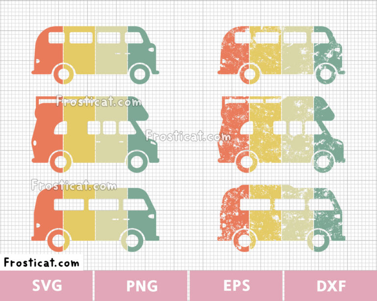 Distressed Vintage Camper Van Svg Bundle, Caravan Svg
