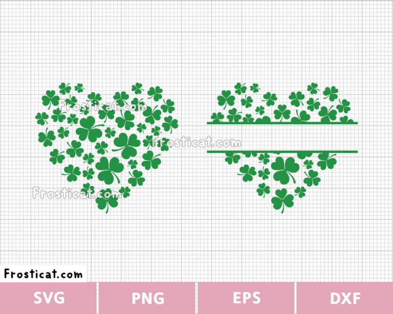 Shamrock Heart Split Svg Bundle, St Patricks Day Svg, Lucky Svg
