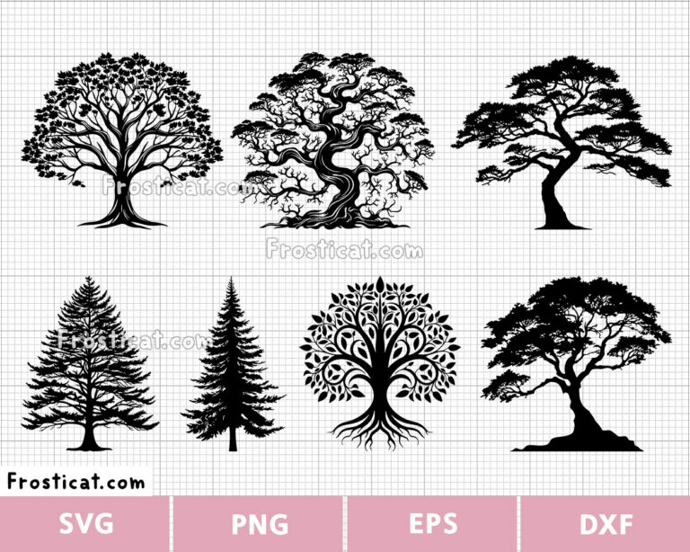 Tree Svg Bundle, Pine Tree Svg, Leaf Svg, Garden Svg, Trunk