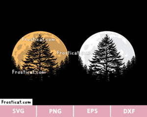 Full Moon Pine Tree Forest Svg, Mountain Svg, Moonlight