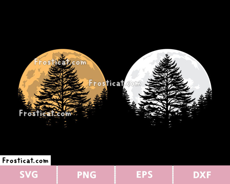 Full Moon Pine Tree Forest Svg, Mountain Svg, Moonlight