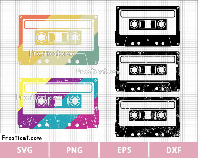 Distressed Vintage Cassette Tape Svg Bundle, Retro Music