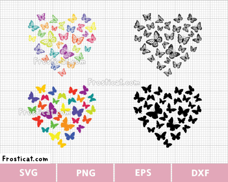 Colorful Butterflies Heart Svg Bundle, Butterfly Svg, Love Svg