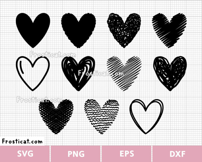 Hand Drawn Sketch Heart Svg Bundle, Valentine Svg, Love Svg