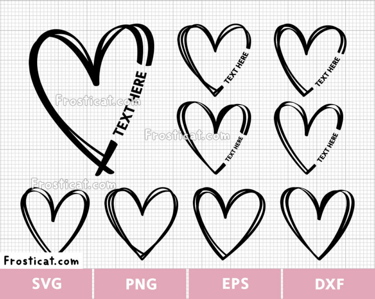 Hand Drawn Heart Custom Name Svg Bundle, Valentine Svg