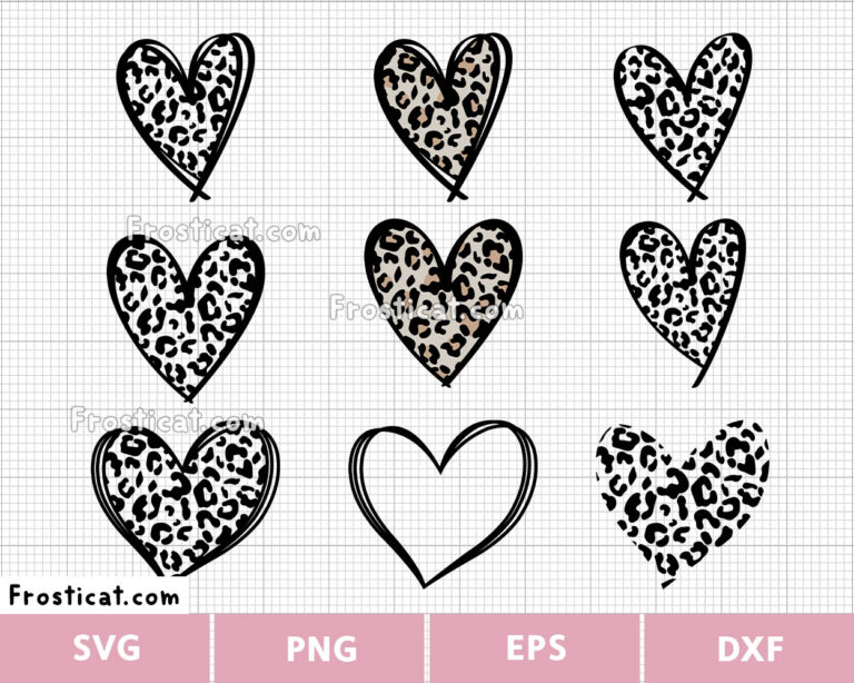 Leopard Print Heart Svg Bundle, Valentine Svg, Love Svg