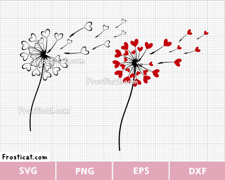 Valentine Dandelion Svg, Dandelion Wish Svg, Valentines Day Svg