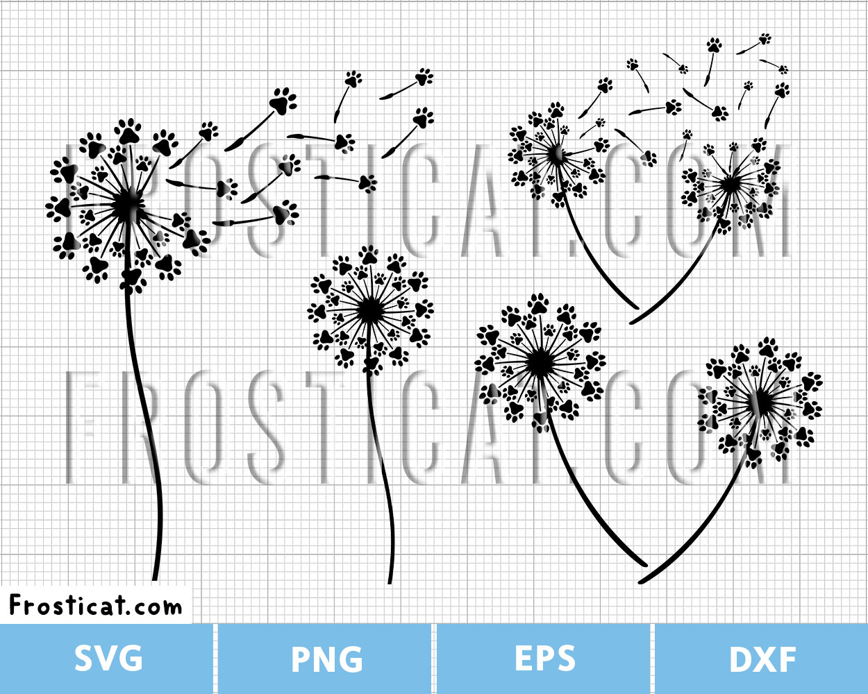 Dandelion With Paws Svg Bundle, Dandelion Wish Svg