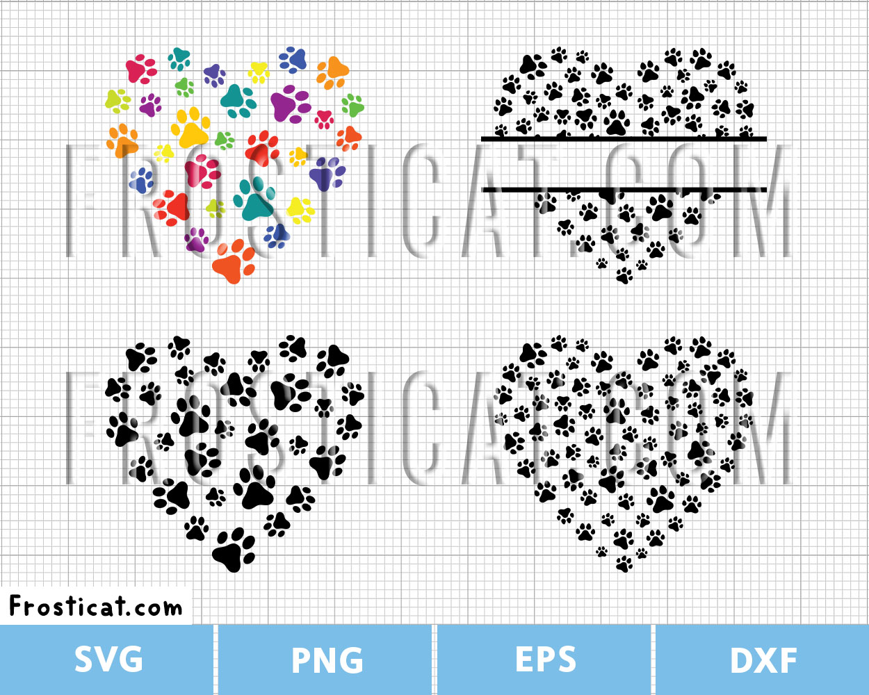 Paw Print Hearts Svg Bundle, Dog Paw Svg, Cat Paw
