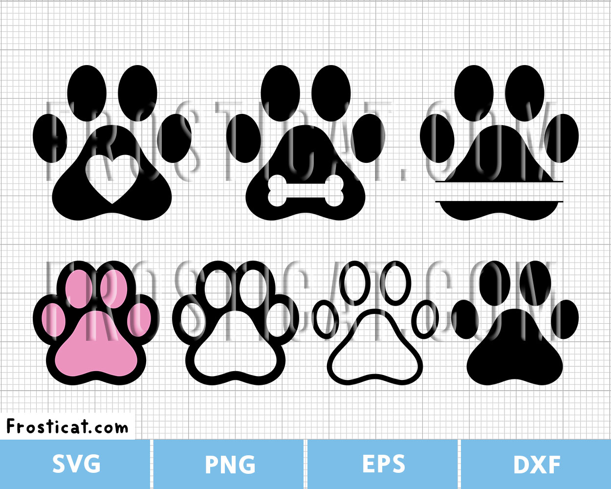 Paw Print Monogram Svg Bundle, Dog Paw Svg, Cat Paw