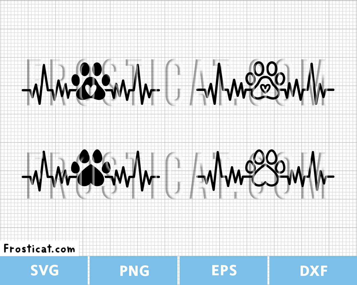 Paw Print Heartbeat Svg Bundle, Cat Svg, Kitten Svg, Pet Svg