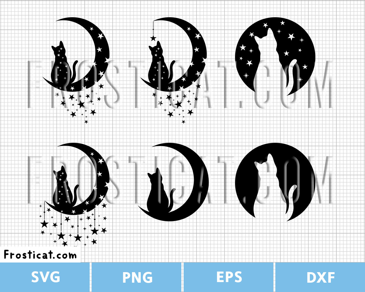 Moon Cat With Star Svg Bundle, Halloween Svg, Halloween Cat