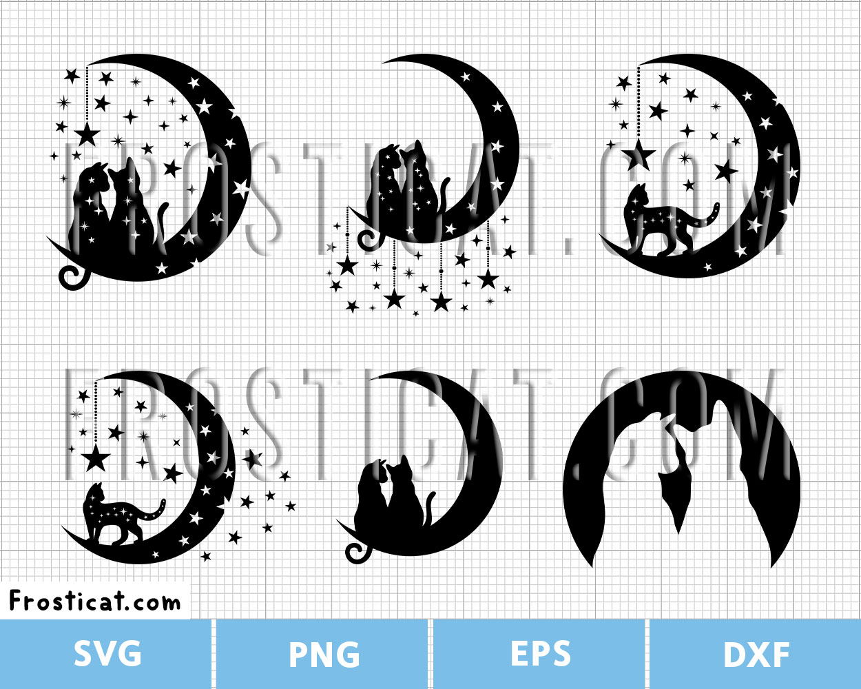 Moon Cat Couple Svg Bundle, Halloween Svg, Halloween Cat