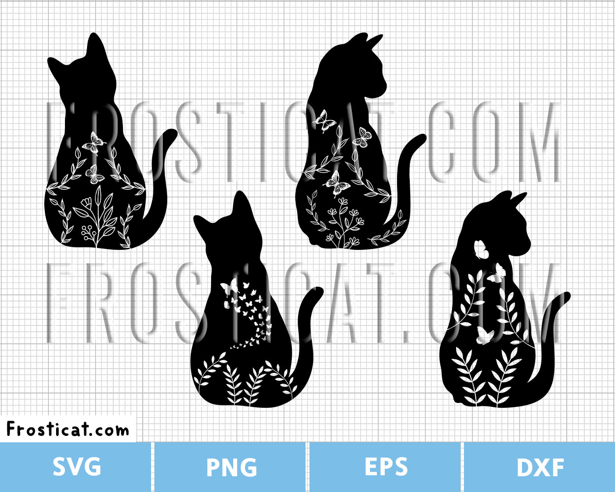 Floral Black Cat Svg Bundle, Halloween Svg, Cat Svg, Black Bat Svg