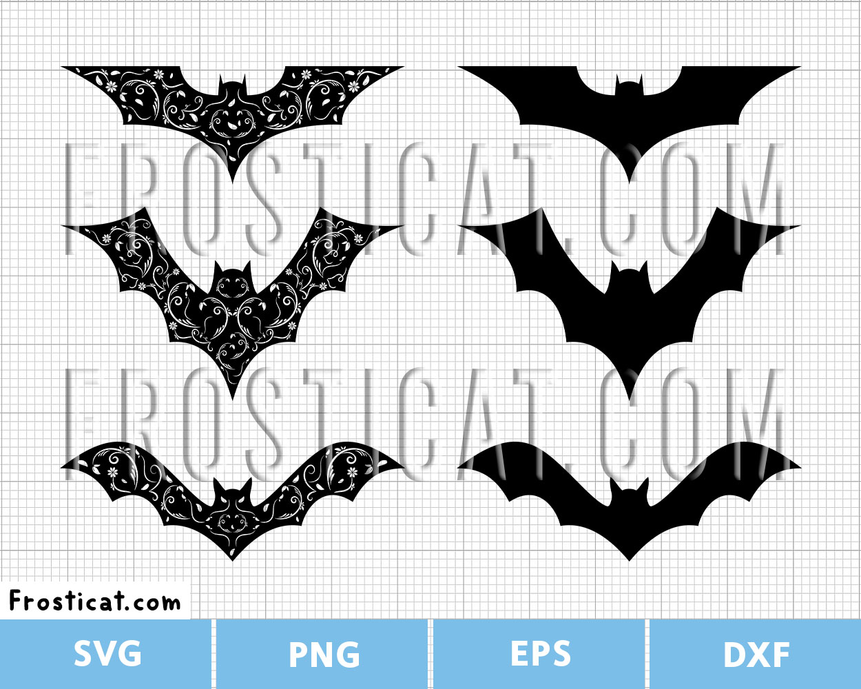 Floral Bat Svg Bundle, Halloween Svg, Bat Svg, Solid Black Bat
