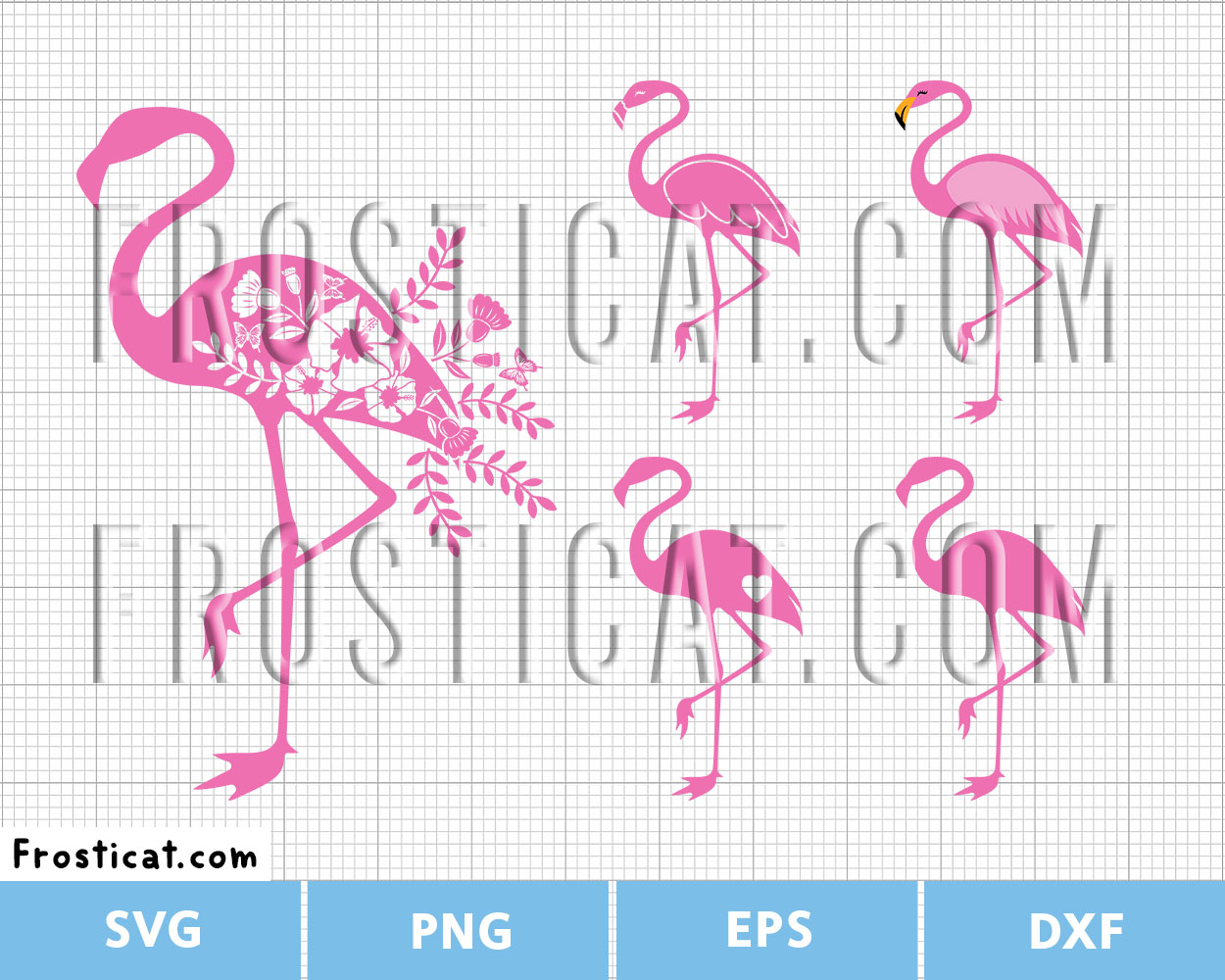 Pink Floral Flamingo Svg Bundle, Flamingo Svg, Bird Svg