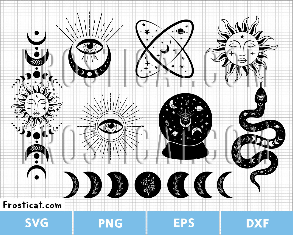 Mystical Moon Celestial Svg Bundle, Halloween Svg, Moon Phase