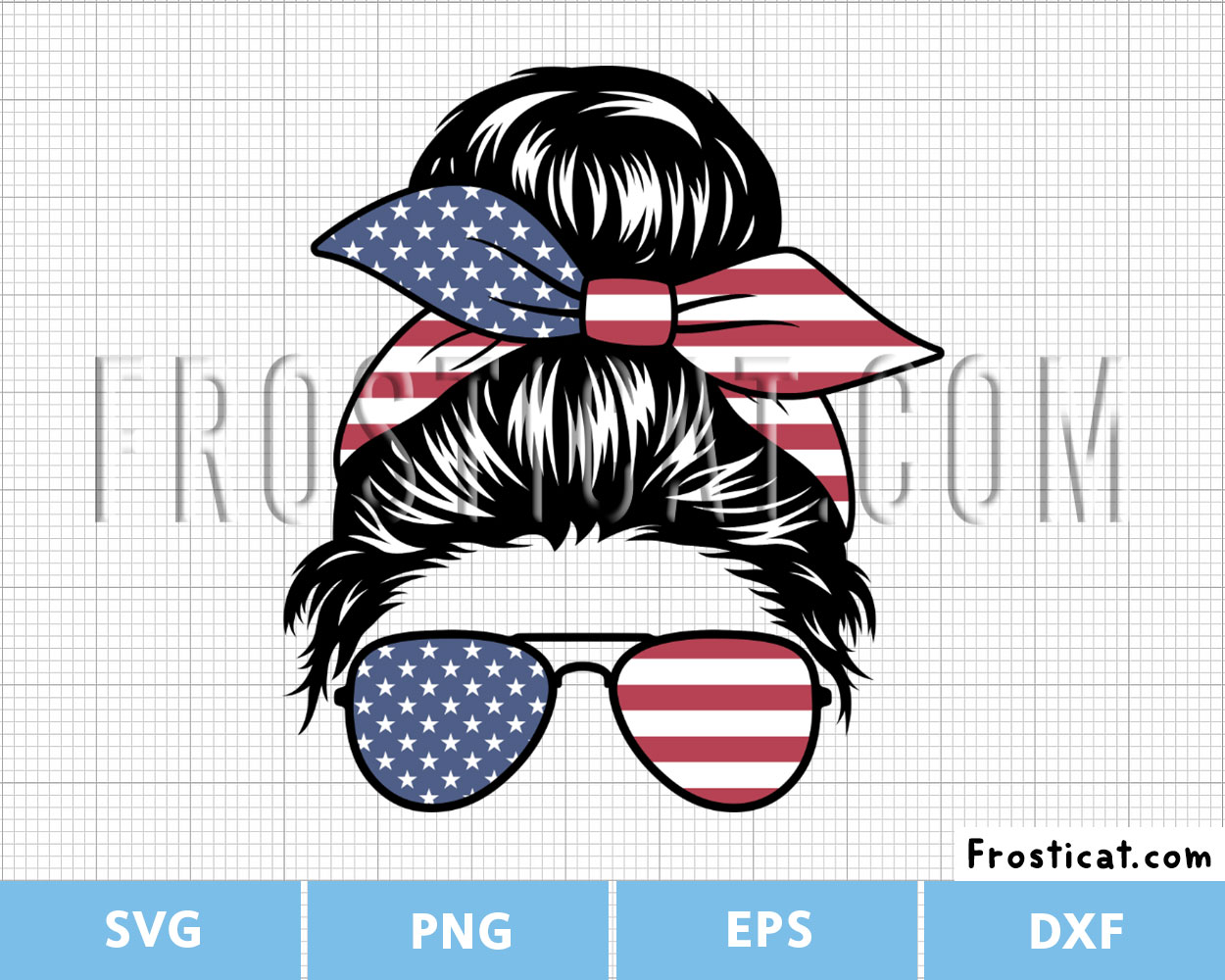 USA Messy Bun Mom Svg, 4th Of July Svg, Independence Day Svg