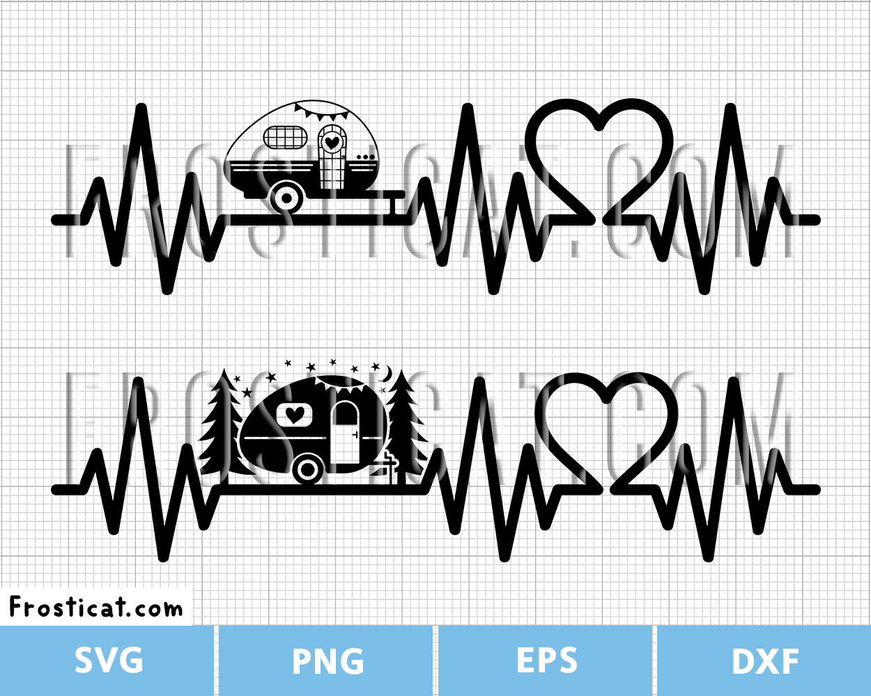 Camping Caravan Heartbeat Svg, Camping Mode Svg, Camper Svg