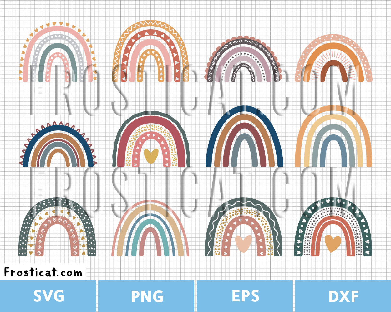 Boho Rainbow Svg Bundle, Rainbow Svg, Bohemian Svg