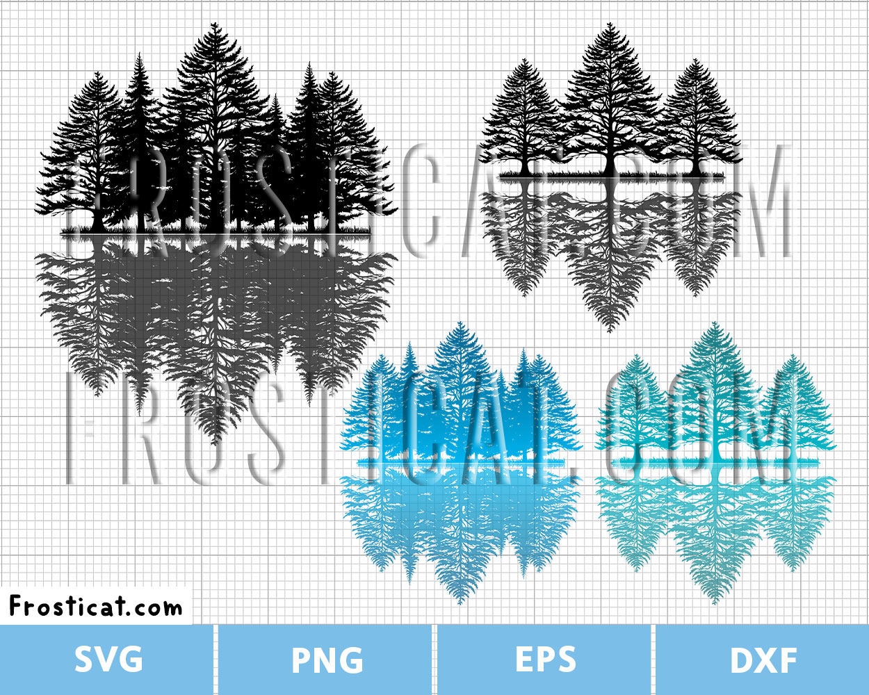 Pine Tree Lake Shadow Svg Bundle, Mountain Svg, Lake Svg