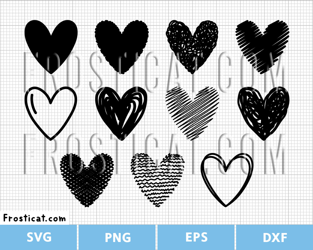 Hand Drawn Sketch Heart Svg Bundle, Valentine Svg, Love Svg