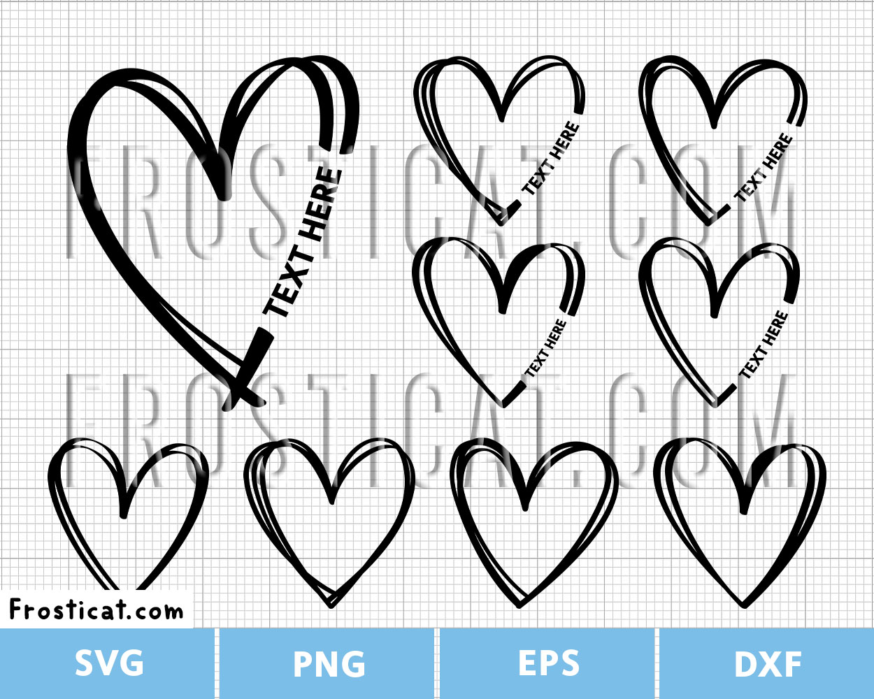 Hand Drawn Heart Custom Name Svg Bundle, Valentine Svg