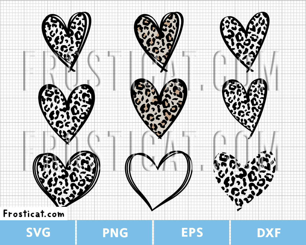 Leopard Print Heart Svg Bundle, Valentine Svg, Love Svg