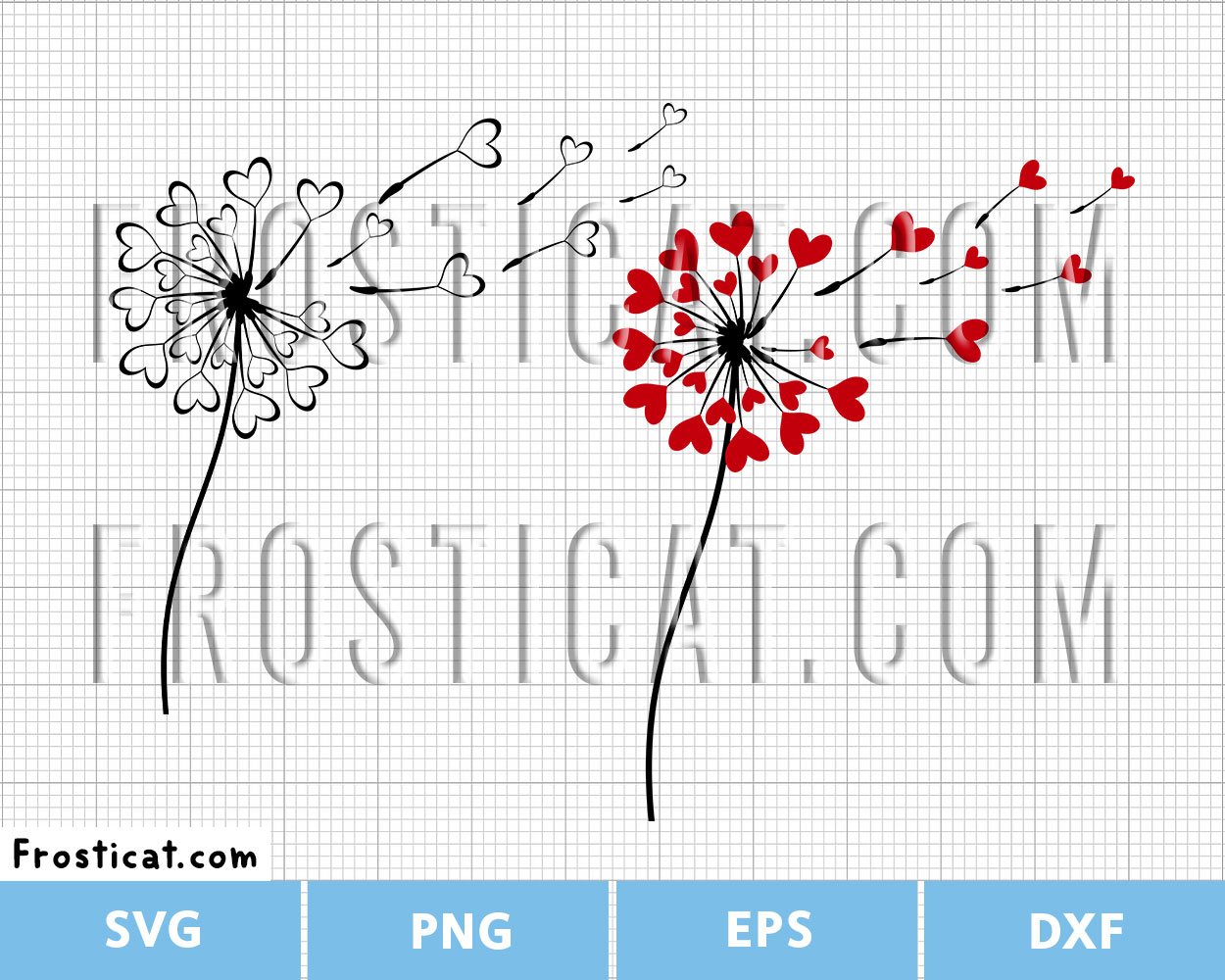 Valentine Dandelion Svg, Dandelion Wish Svg, Valentines Day Svg