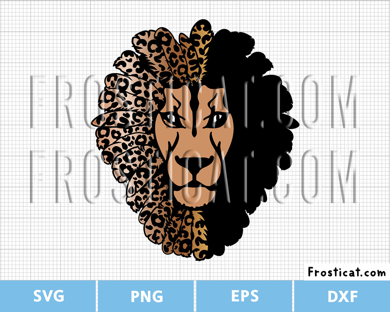 Lion Head Leopard Print Feathered Svg, Lion Svg, Wild Animal Svg
